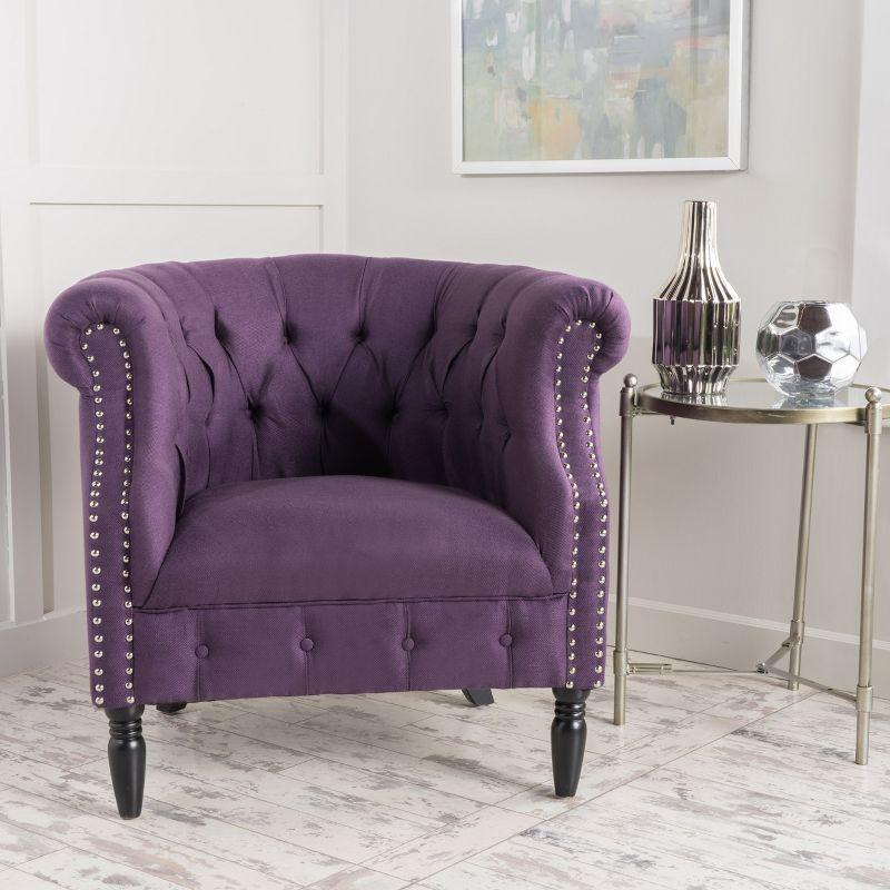 Akira Club Chair - Purple - Christopher Knight Home: Upholstered Barrel Accent, Hardwood Frame, 250lb Capacity