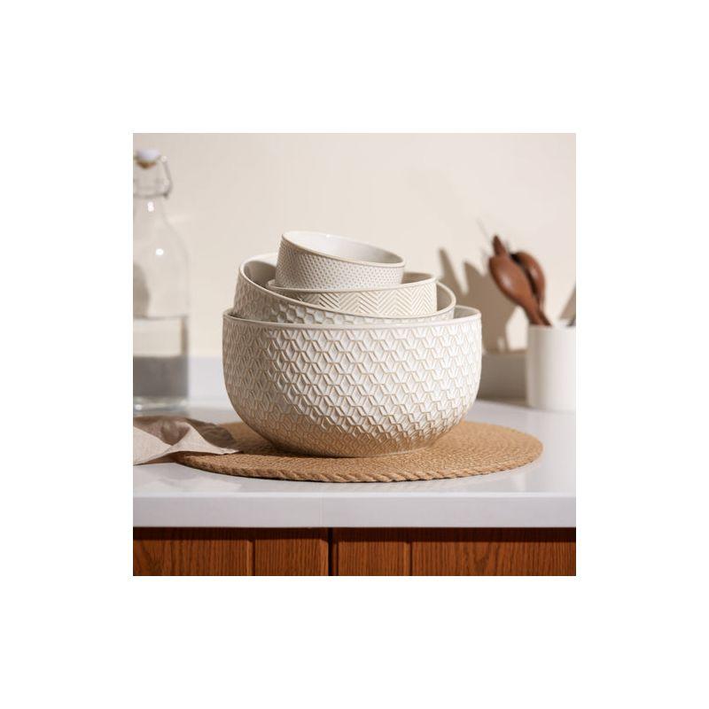 Kook Ceramic Nesting Bowls, 20/44/98/145 oz, Cream/Copper, Set of 4