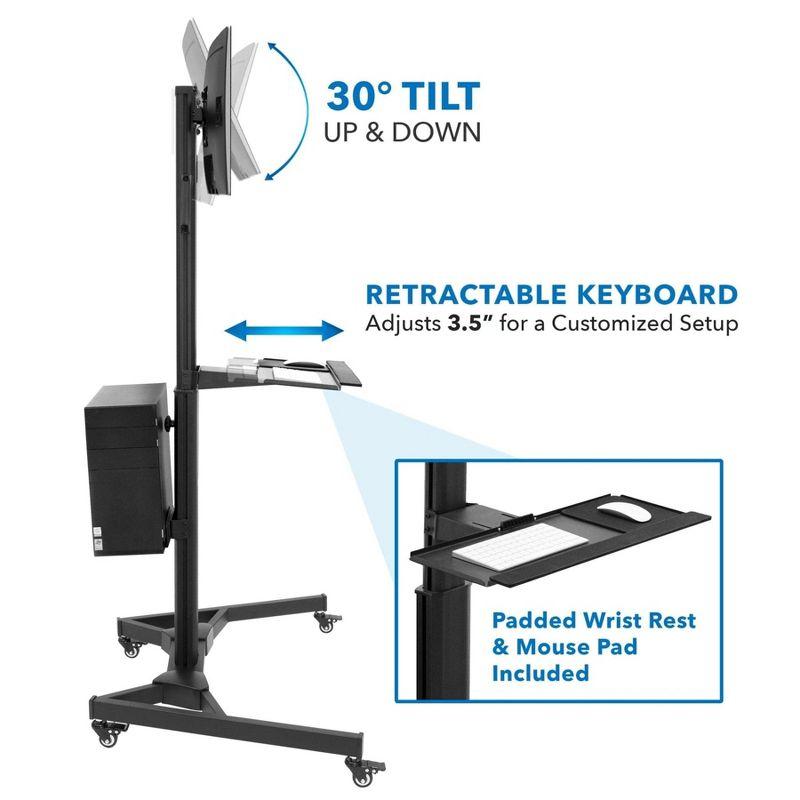 Mount-It! Adjustable Mobile Standing PC Workstation & Computer Cart with Adjustable Keyboard Tray and CPU Holder | Fits Monitors 13 to 32 in.