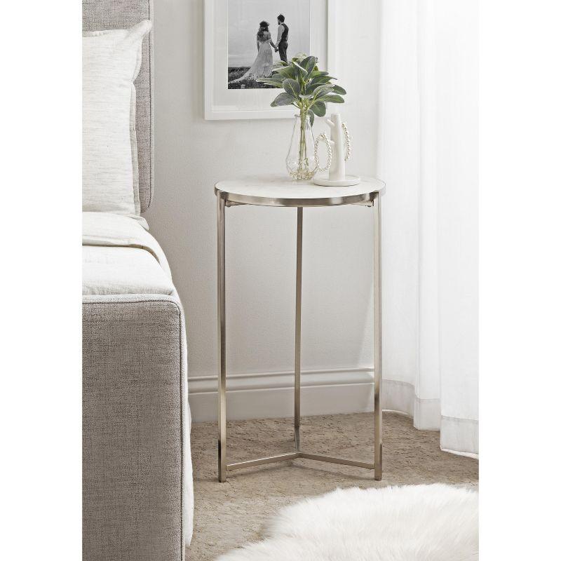 Silver Round Marble and Metal Side Table