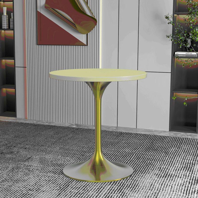 LeisureMod Verve 27" Round Dining Table - MDF Wood Top with Brushed Gold Pedestal Base Accent Side Table for Kitchen and Home