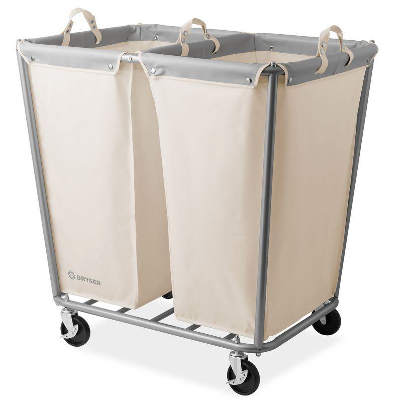 Dryser Round Commercial Heavy-Duty Rolling Laundry Hamper, Steel Frame Cart on Wheels with Removable Canvas Bin for Hotel or Home