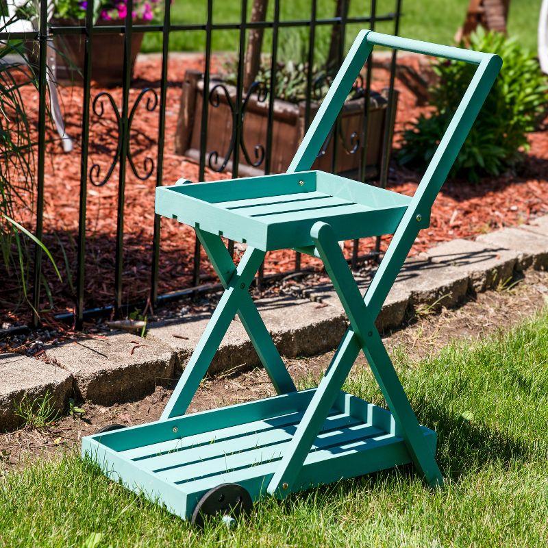 Sunnydaze 2-Tier Fir Wheeled Planter Stand - 34” H - Robin Egg Blue