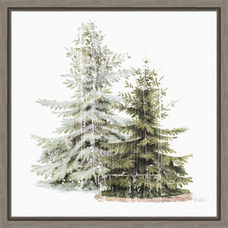 Vintage Holiday Trees in Snow Framed Canvas Wall Art, 16 x 16 Inch