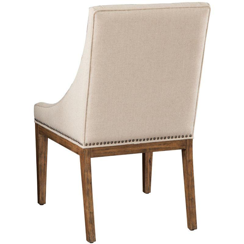 Cream Linen Upholstered Accent Chair with Brown Wood Frame