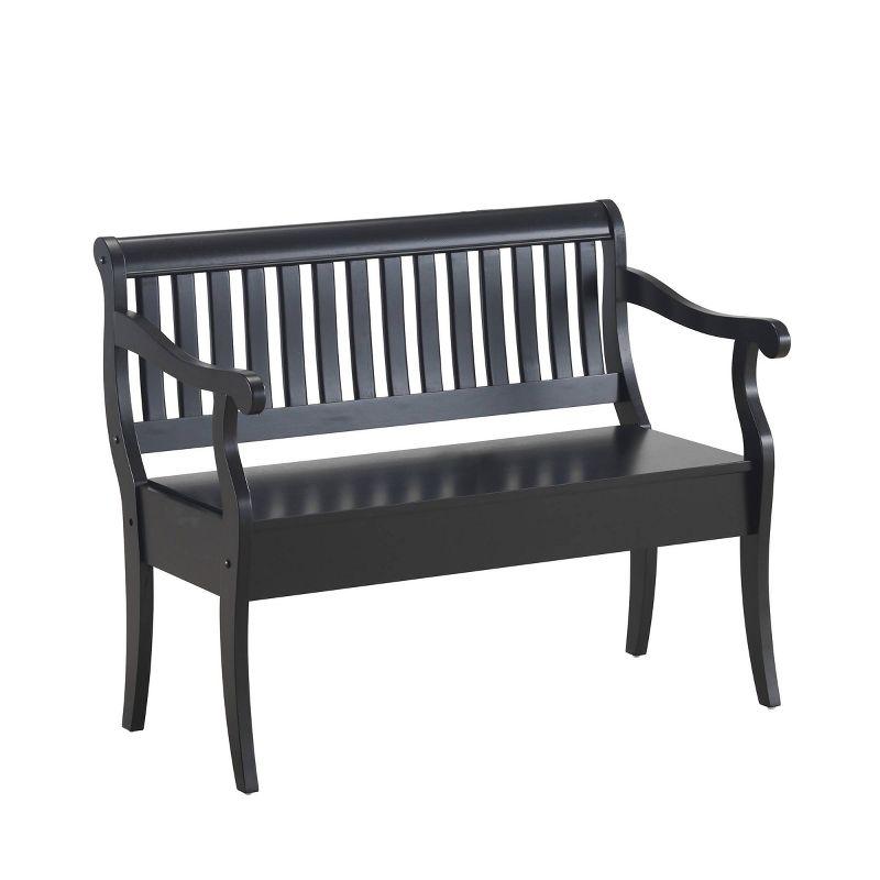 Veranda Antique Black Wood Storage Bench with Arms