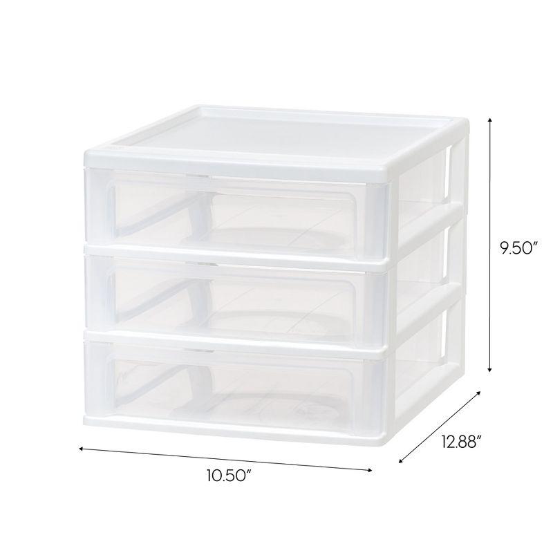 IRIS USA Medium 3-Drawer Stacking Desktop Organizer, 1 Pack, Plastic Drawer Storage Container for Stationery Art Craft Supplies, White