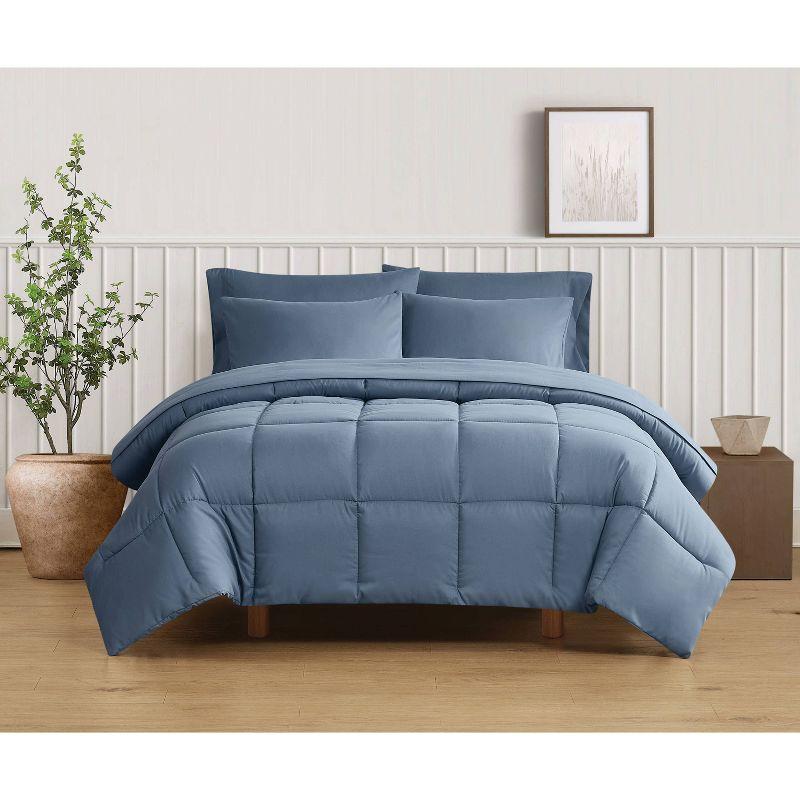 Twin Blue Microfiber Down Alternative Comforter Set