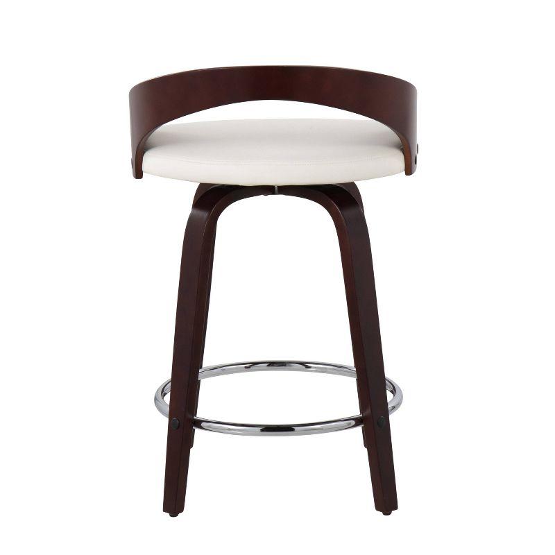 Set of 2 Grotto Upholstered Counter Height Barstools White/Cherry - Lumisource: Swivel, Chrome Footrest, Wood Legs