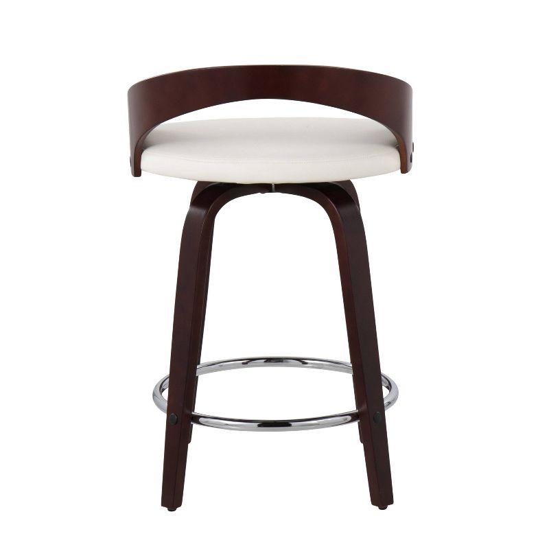 Cherry Wood and White Faux Leather Swivel Counter Stools, Set of 2