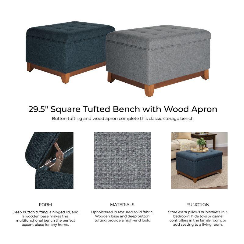 Cocktail Storage Bench Navy - HomePop: Upholstered, Tufted, Wood Base, Honey Oak Finish