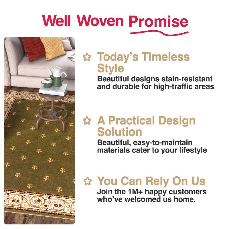 Well Woven Barclay Collection Fleur de Lis Green 7'10" x 9'10" Area Rug - for Living Room, Bedroom, and Dining Room