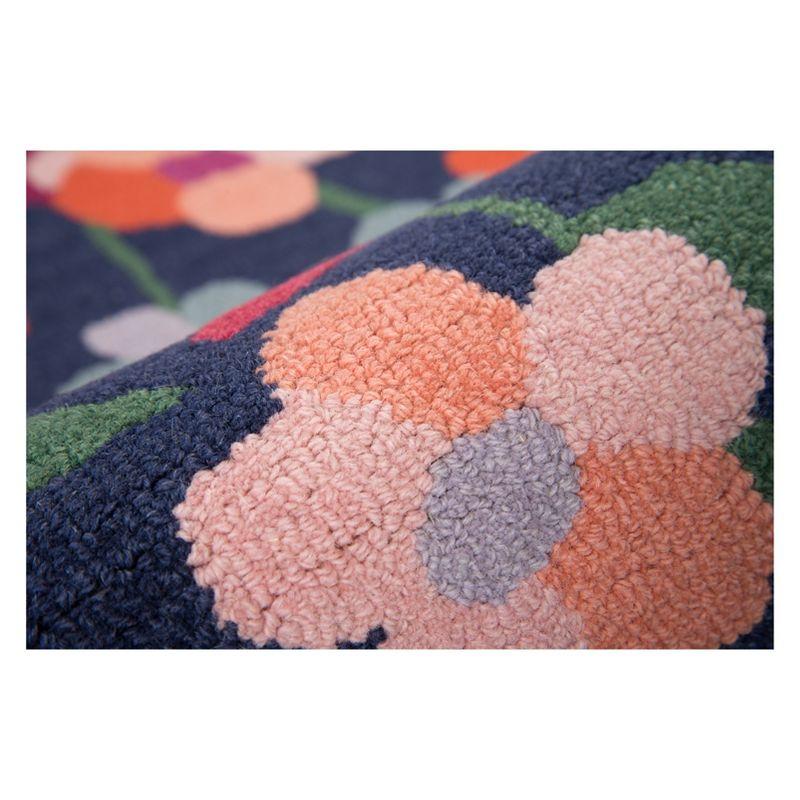 Wade Logan® Brooklington Floral Handmade Hooked Wool Navy/Pink Area Rug