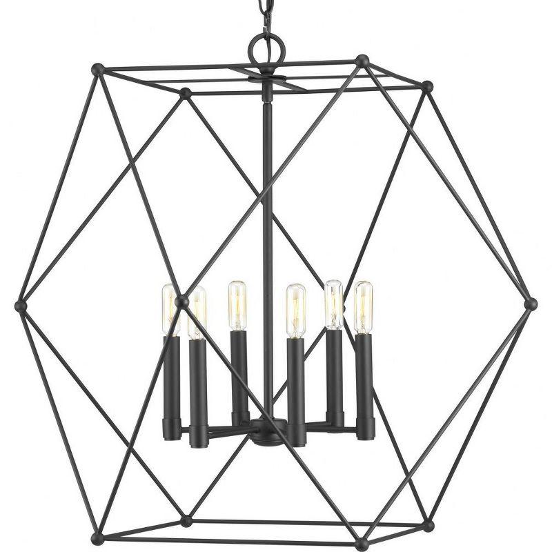 Progress Lighting, Spatial Collection, 6-Light Pendant, Matte Black, Open Candle Design