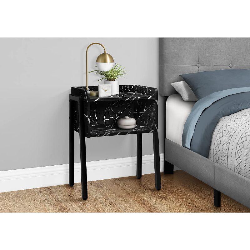Accent Table Side End Nightstand Lamp Living Room Bedroom Black Marble Look Laminate Black Metal Contemporary Modern