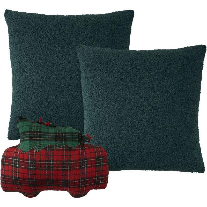 Mina Victory Holiday Plaid Faux Shearling Christmas Camper 3 Piece Set Indoor Throw Pillows