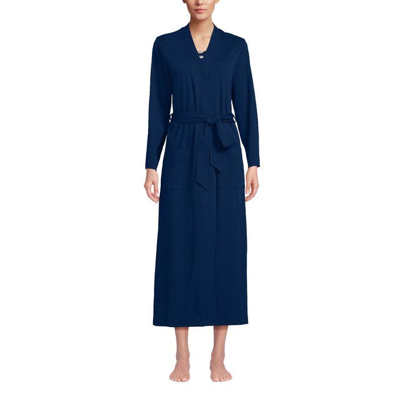 Deep Blue Cotton Long Sleeve Midcalf Robe