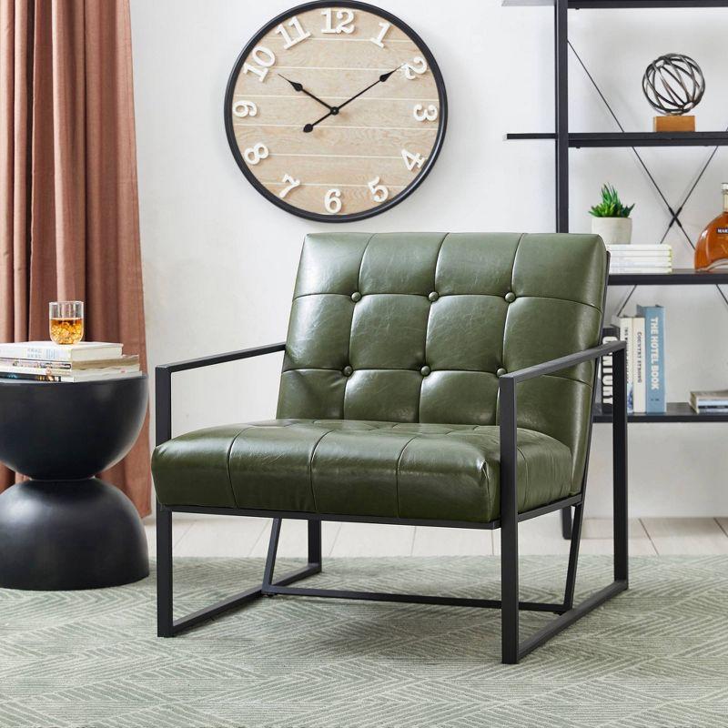 Mid-Century Modern Leatherette Button Tufted Arm Accent Chair - Glitzhome