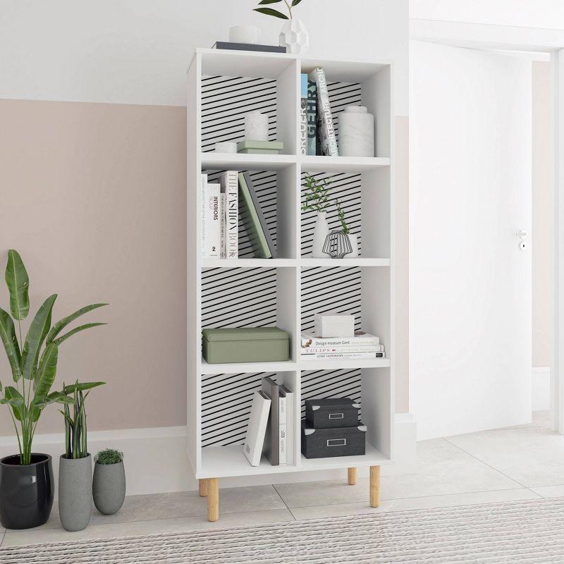 White and Zebra 60" Double Bookcase with 8 Shelves