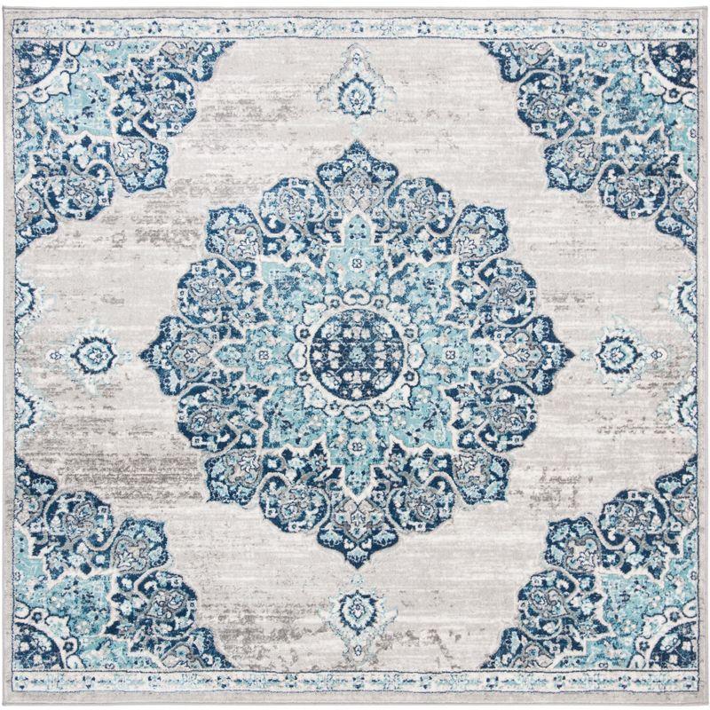 Elegant Gray 3' x 3' Square Hand-Knotted Synthetic Area Rug