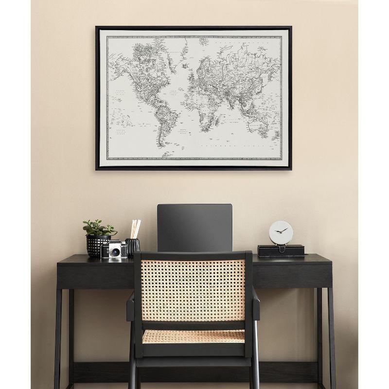 Kate and Laurel Sylvie Vintage Black and White World Map Framed Canvas by The Creative Bunch Studio