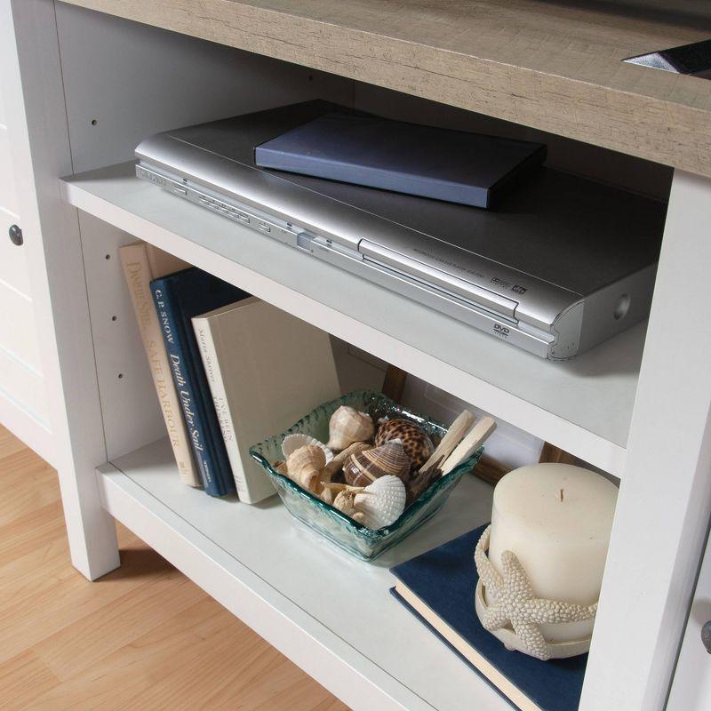 Soft White Farmhouse TV Stand with Cabinets and Shelves