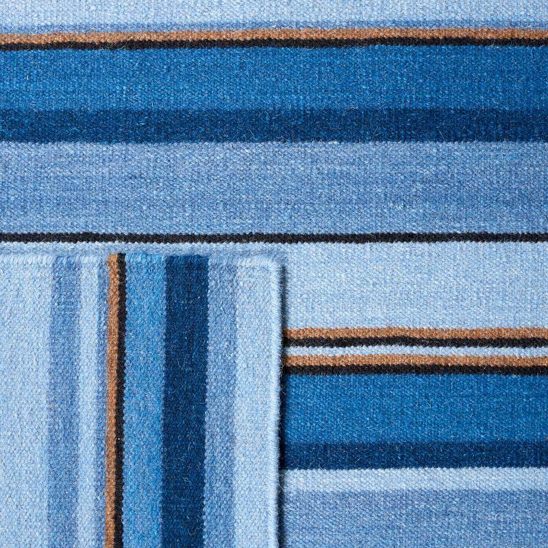 Blue and Rust Striped Wool 4' x 6' Handmade Reversible Rug