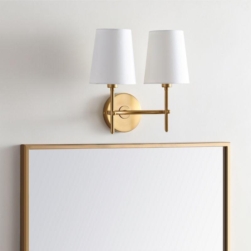 Barrett Two Light Wall Sconce - Brass/White Shade - Safavieh