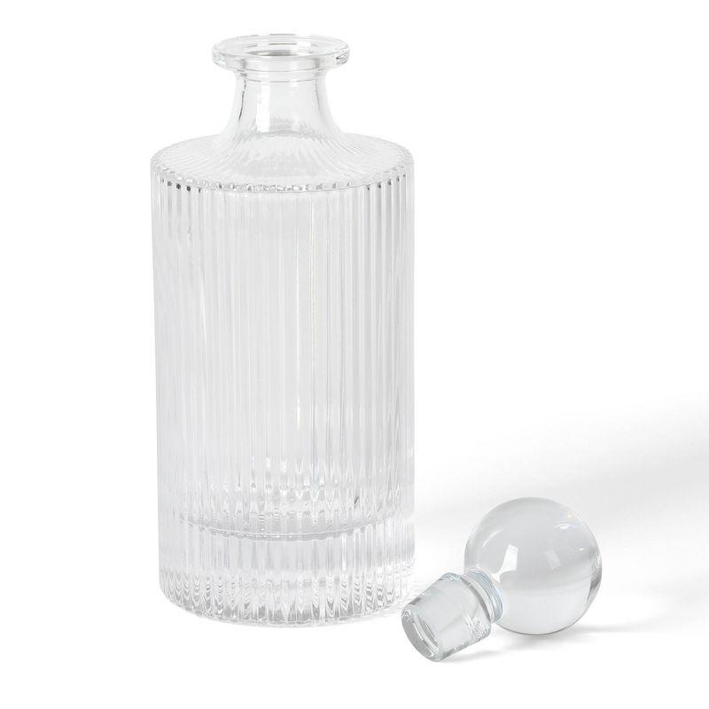 Clear Ribbed Glass Decanter and 4 Lowball Glass Set