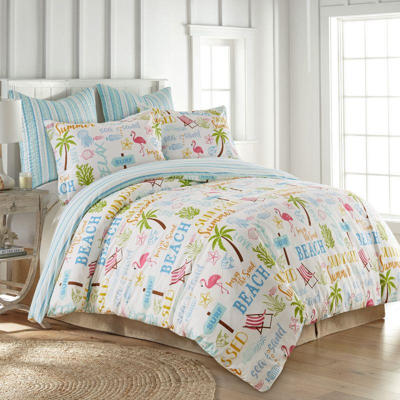 Blue Cotton Twin Reversible Nautical Duvet Set