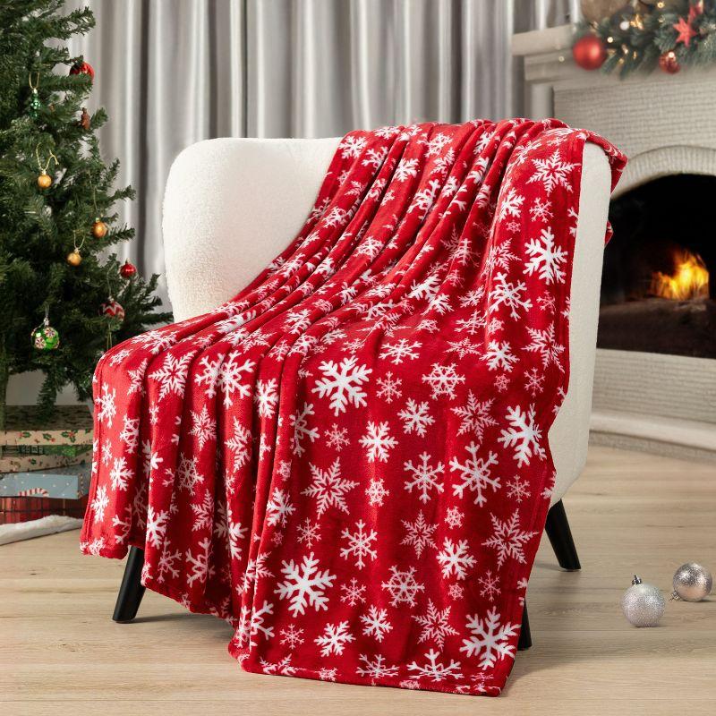 PAVILIA Holiday Festival Christmas Throw Blanket for Couch Bed Sofa, 50x60 (Snowflake Red)