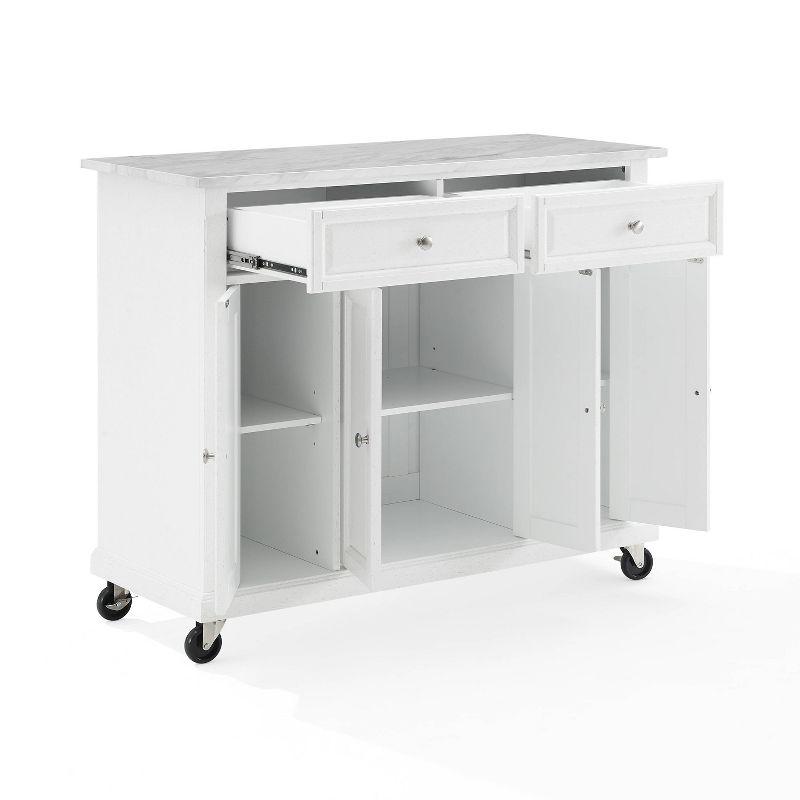 Avery Kitchen Island/Cart Distressed White/White Marble - Crosley: Adjustable Shelves, Particle Board Frame, 6 Shelves, 2 Drawers