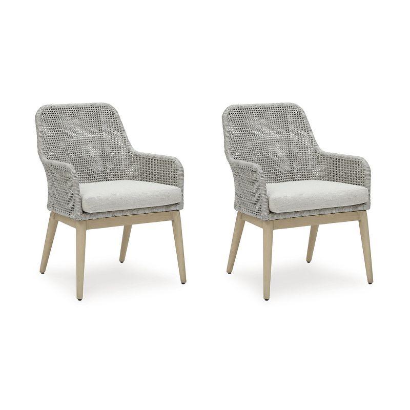 Gray Resin Wicker Outdoor Dining Arm Chairs with Cushions, Set of 2