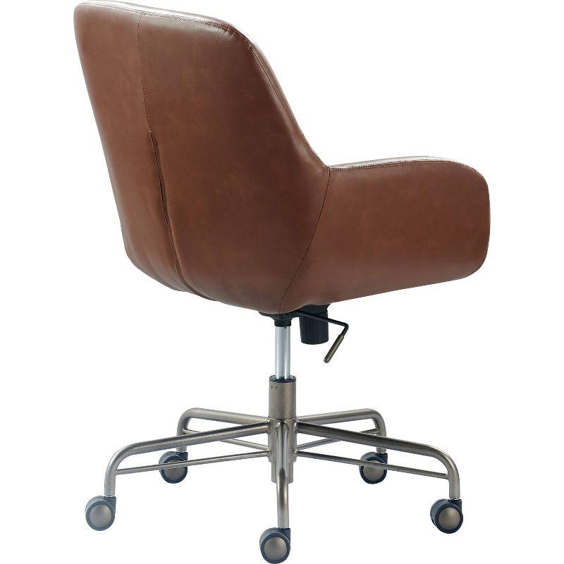 Forester Leather Office Chair Cognac Brown - Finch: Ergonomic, Padded Arms, Mid-Height Back, Metallic Base