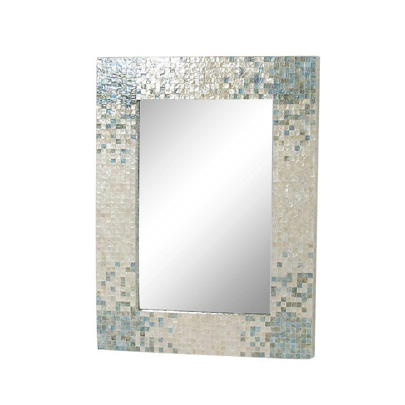 Mother of Pearl Handmade Mosaic Wall Mirror with Blue Corners Cream - Olivia & May