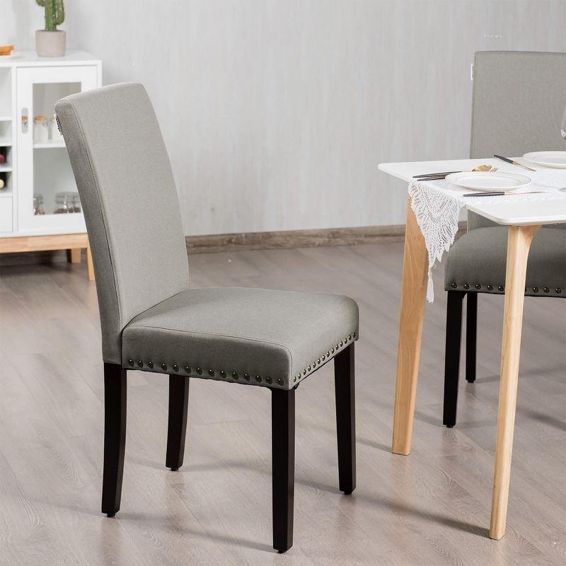 Costway Set of 2 Fabric Dining Chairs Upholstered with Nailhead Trim Beige