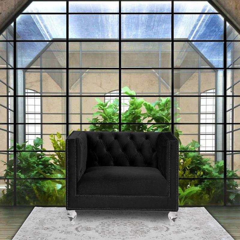 Black Velvet Tufted Recliner with Wood Frame