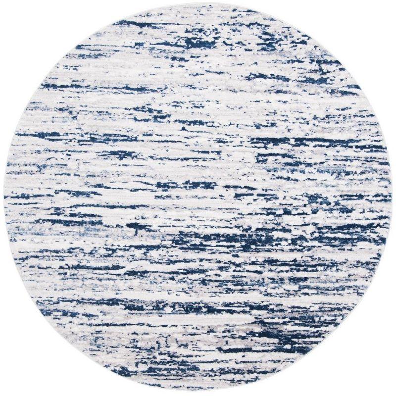 Amelia 6'7" Round Grey and Navy Abstract Area Rug