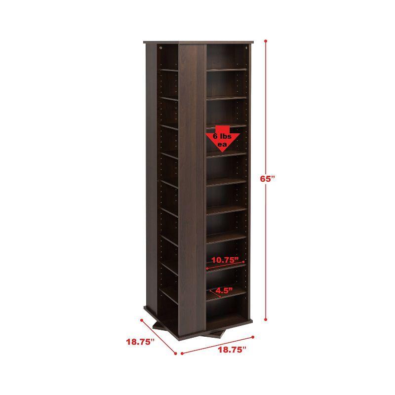 Prepac 4 Sided Spinning Media Storage - Espresso: Holds 1040 CDs, 476 DVDs, Mid-Century Modern Media Tower