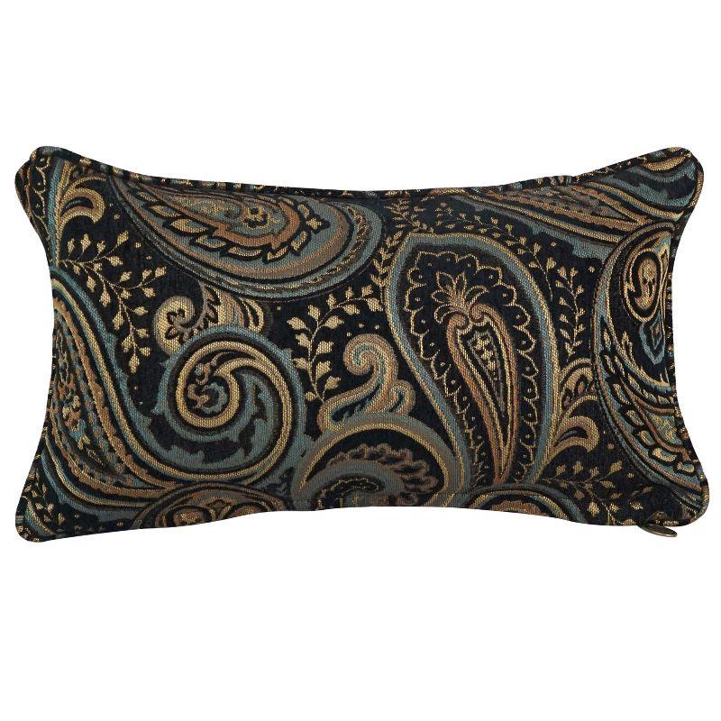 Black Paisley Cotton Canvas Rectangular Throw Pillows Set