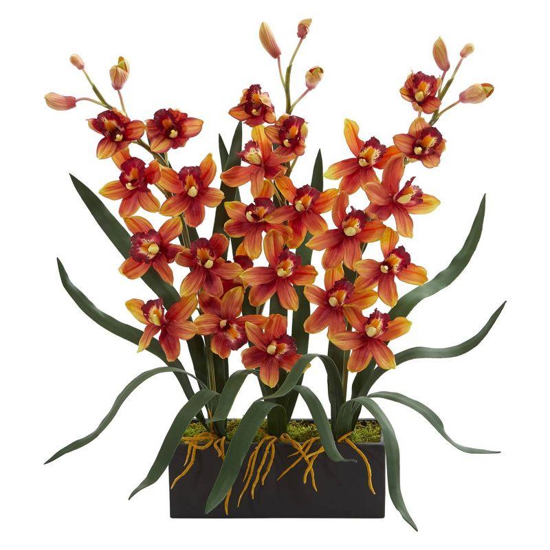 26" Burgundy Plastic Orchid Flower Arrangement in Black Vase