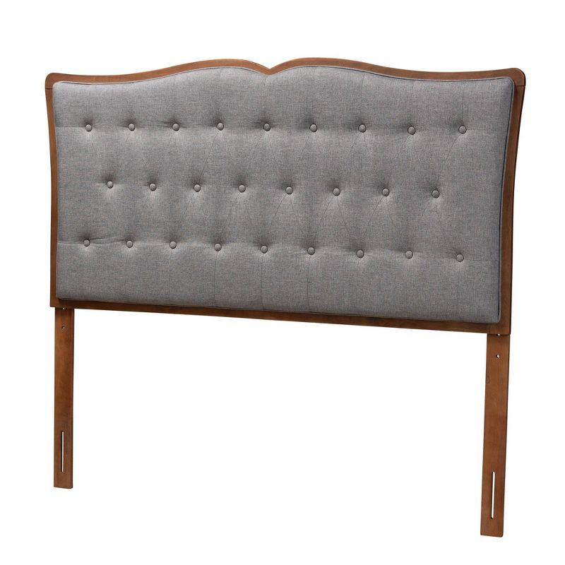 Baxton Studio Queen Georgia Fabric and Wood Headboard Gray/Walnut Brown: Tufted Design, Adjustable Height