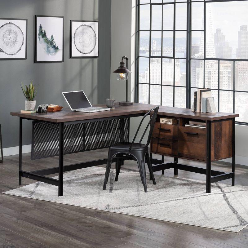 Briarbrook L-shape Desk Barrel Oak - Sauder: Industrial Style, Metal Frame, Cable Management, CARB Certified