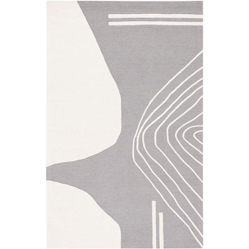 Grey and Ivory Hand-Tufted Wool Area Rug, 5' x 8'