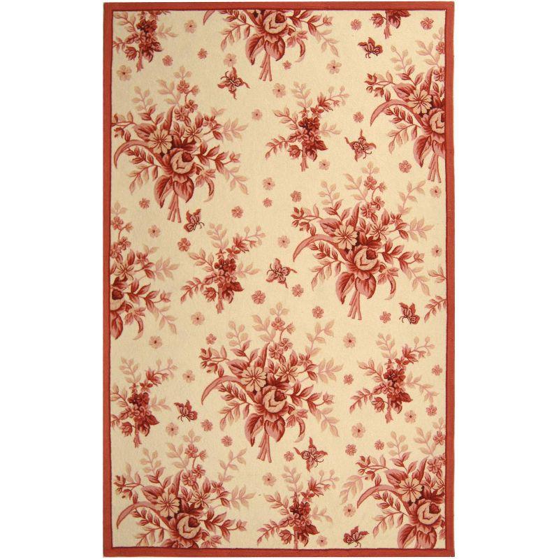 Ivory and Rose Floral Wool 6' x 9' Hand-Hooked Rug