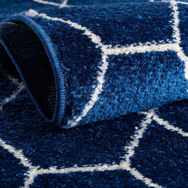 Navy Blue Square Synthetic Trellis Easy-Care Area Rug