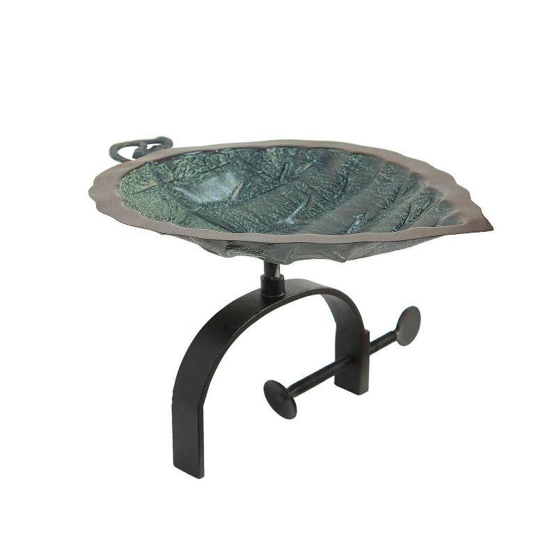 Aspen Leaf Verdigris Metal Birdbath with Rail Bracket