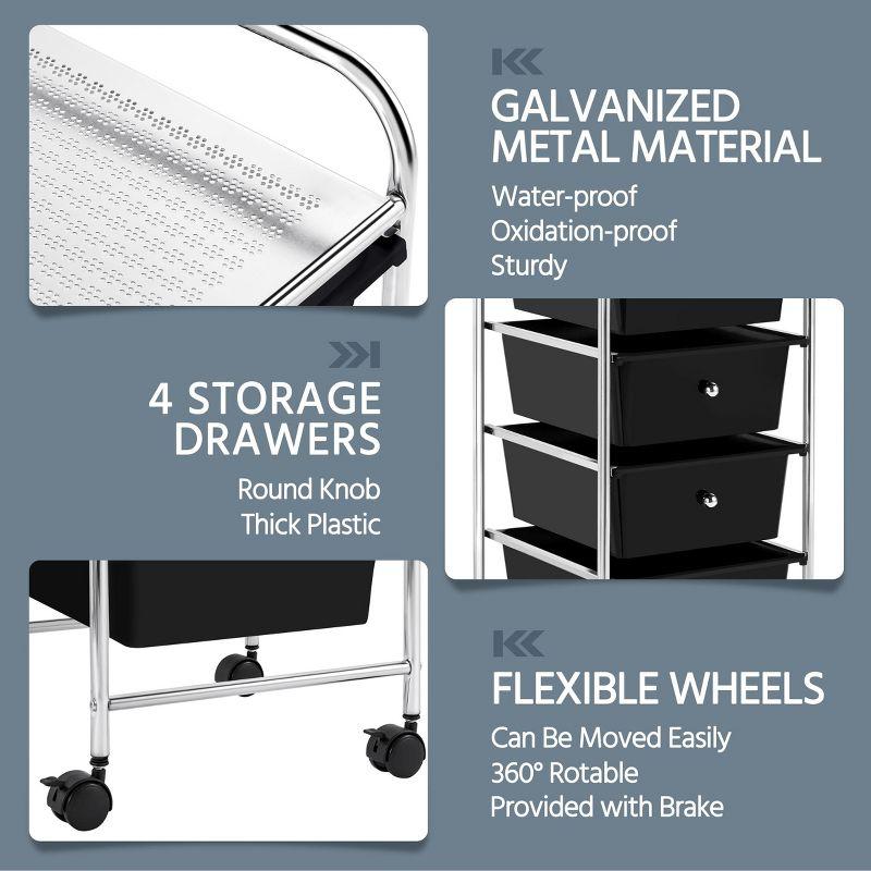 Yaheetech 4 Drawers Rolling Storage Cart Metal Frame Plastic Drawers for Office Home Study,Black