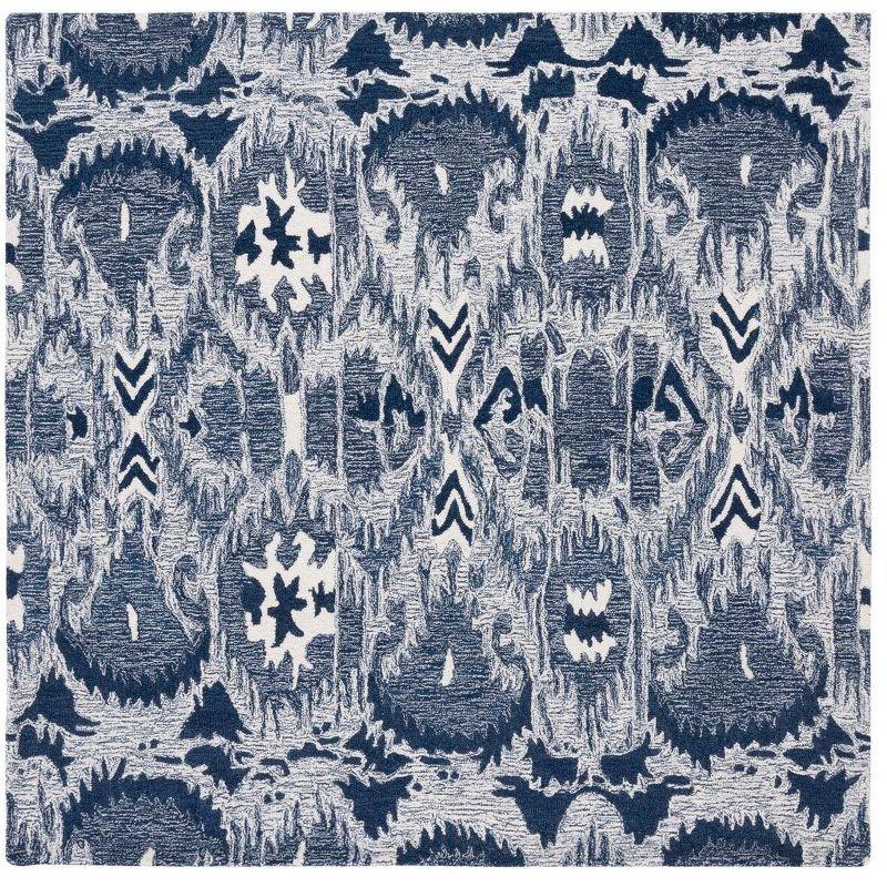 Silk Road Inspired Blue and Ivory Hand-tufted Wool Square Rug