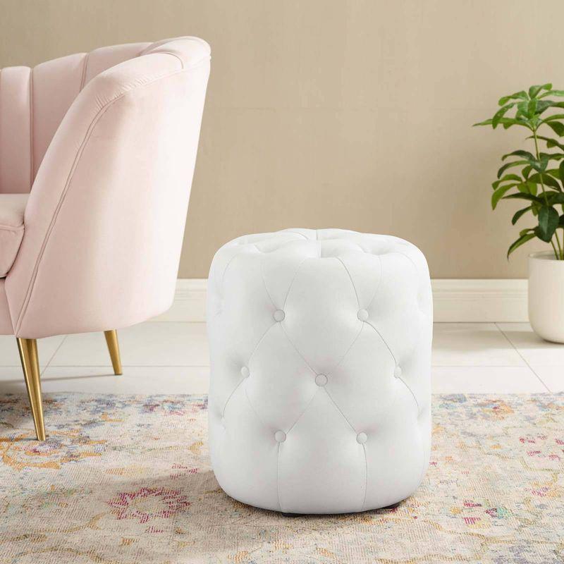 Amour Tufted Button Round Faux Leather Ottoman White - Modway: Vegan, Padded, No Assembly Required